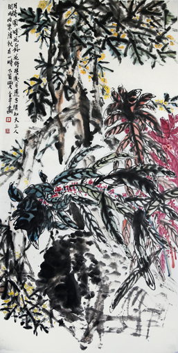 道金平作品《月待圆时花正好》68X138CM,2017年