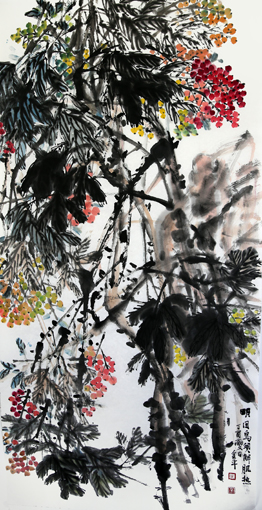 道金平作品《明目乌须解肌热》68X138CM.2017年。