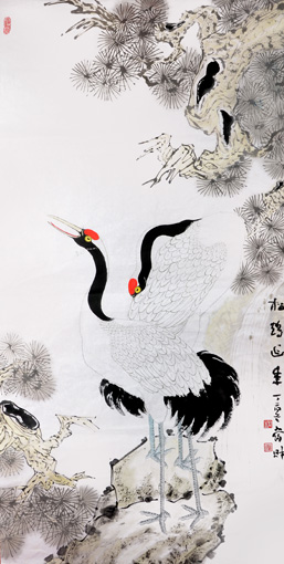 刘当财作品《松鹤延年》规格：68x138cm