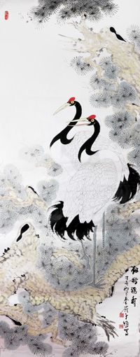 刘当财作品《松龄鹤寿》 规格：68x138cm