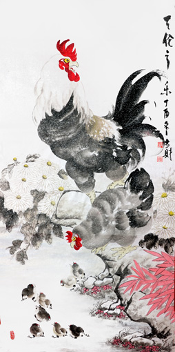 刘当财作品《天伦之乐》 规格：68x138cm