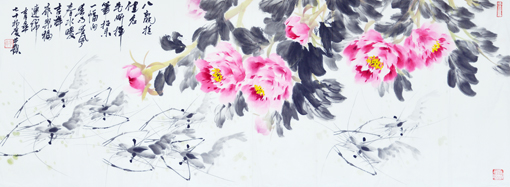 《牡丹墨虾》145x55cm