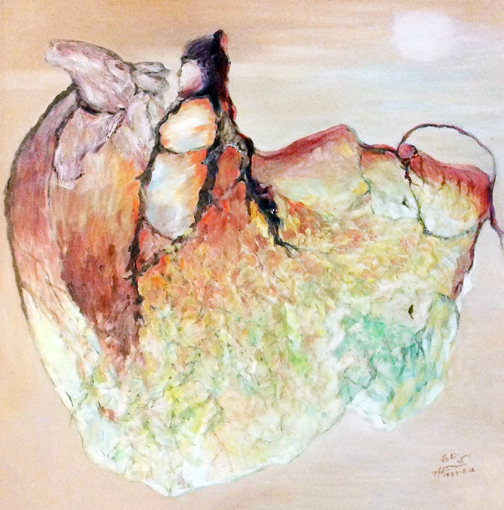 蒋征作品世界独创旋转油画《昭君出塞》85x85cm此画旋转欣赏可出现四幅不同画面，属世界画界绝品。前无古人，后无来者。