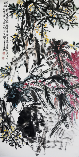 道金平作品《月待圆时花正好》68X138cm,2017年