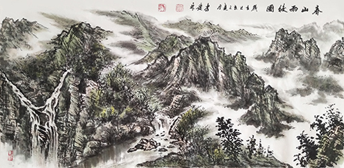 李发林作品《春山雨后图》规格：180cmx70cm