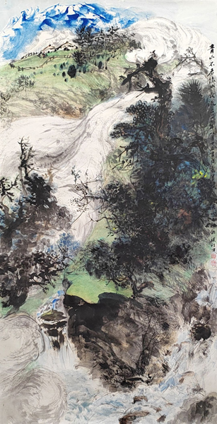 梁桂才作品《青山不老绿水长流》规格:196cmx98cm.jpg