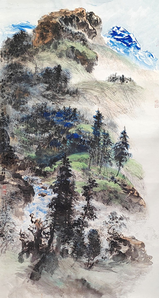 梁桂才作品《山里人家》规格:196cmx98cm.jpg