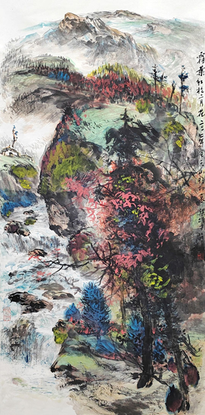 梁桂才作品《霜叶红于二月花》规格:136cm×68cm.jpg