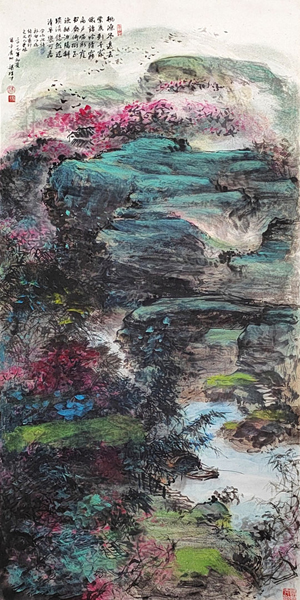 梁桂才作品《桃园冬远去》规格:136cm×68cm.jpg