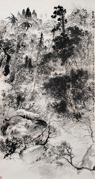 梁桂才作品《吴哥野林深处》规格：196cmx98cm.jpg