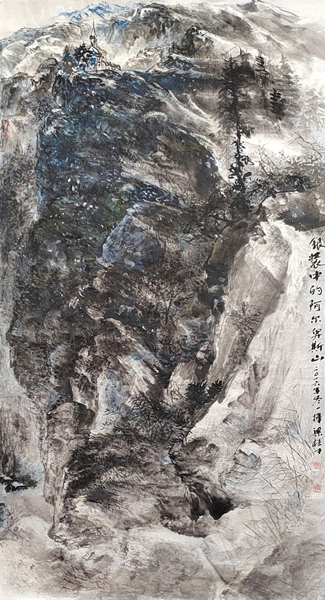 梁桂才作品《银装中的阿尔卑斯山》规格:196cmx98cm.jpg