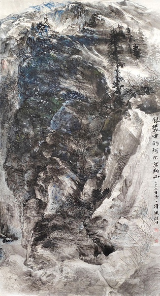 梁桂才作品《银装中的阿尔卑斯山》规格：196cmx98cm.jpg